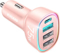 USB C Car Charger Cigarette Lighter Adapter 75W 4-Port Fast Car Charger Fast Charging Compatible with iPhone17/16/15/14/13 Series- Pink