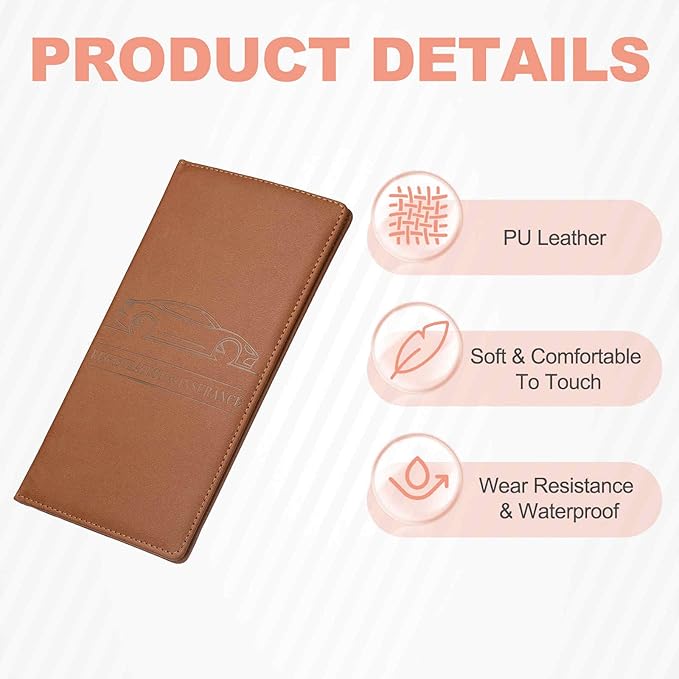 HARFINGTON Car Registration and Insurance Holder 9.65" x 4.92" PU Leather Vehicle Glove Box Organizer Storage Accessories Men Women Car ID Holder for License ID Cards Bank Cards, Burgundy
