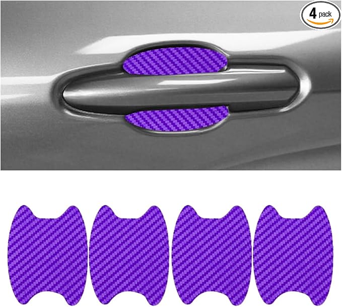 Car Door Handle Cup Protector, 4PCS Carbon Fiber Anti-Scratch Vehicle Door Handle Bowl Sticker, Self-Adhesive Automotive Paint Protective Film, Universal for SUV RV Truck (Purple)