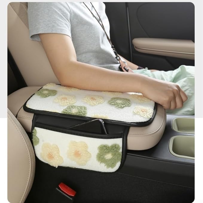 Plush Fleece Car Armrest Cover, Armrest Protection Cover with Side Storage Pockets, Armrest Seat Box Cover, Car Center Console Cushion Pad(blue)