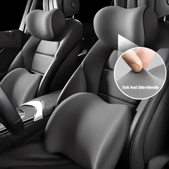 Car Headrest & Lumbar Support Cushion 2025 Upgrade Comfort Memory Foam Car Backrest and Neck Pillow Ergonomic Car Headrest & Lumbar Support for Driving Car Support Cushion for Office Chair Car (Gray)