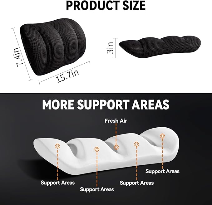 Veitail Lumbar Support Pillow for Office Chair & Car,Back Support for Office Chair,Adjustable Straps Securely Fixed Seat (Black)