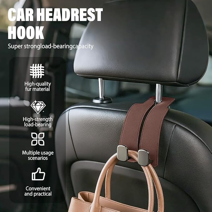 Medech Headrest Hooks for Car Car Seat Hooks for Headrest, 2025 Hooks for Purses and Bags Cute Car Purse Holder,Twinhook Leather Headrests Hangers Seat Back Organizers (Black-2pcs)