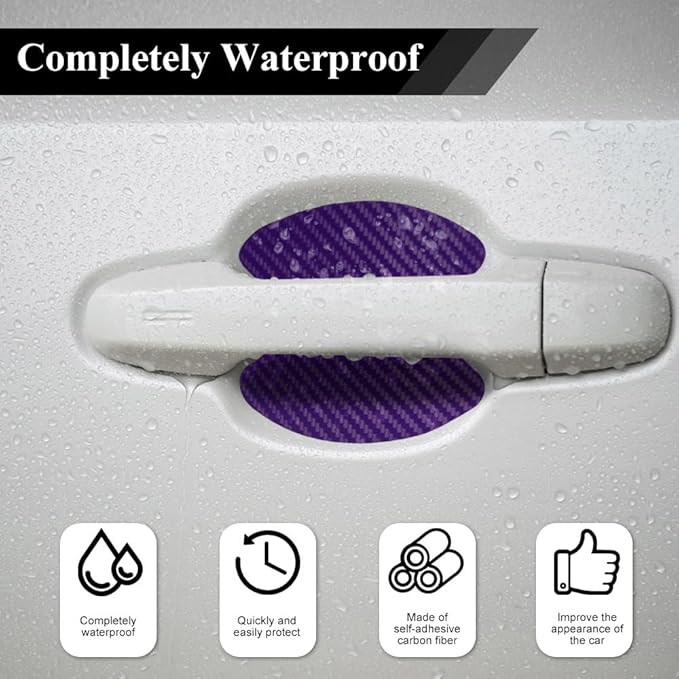 4PCS Car Door Handle Cup Scratch Protector, Car Door Handle Sticker, Scratch Auto Door Protective Film, Car Accessories Car Door Handle Protective Films Universal for Cars (Purple, 4PCS)