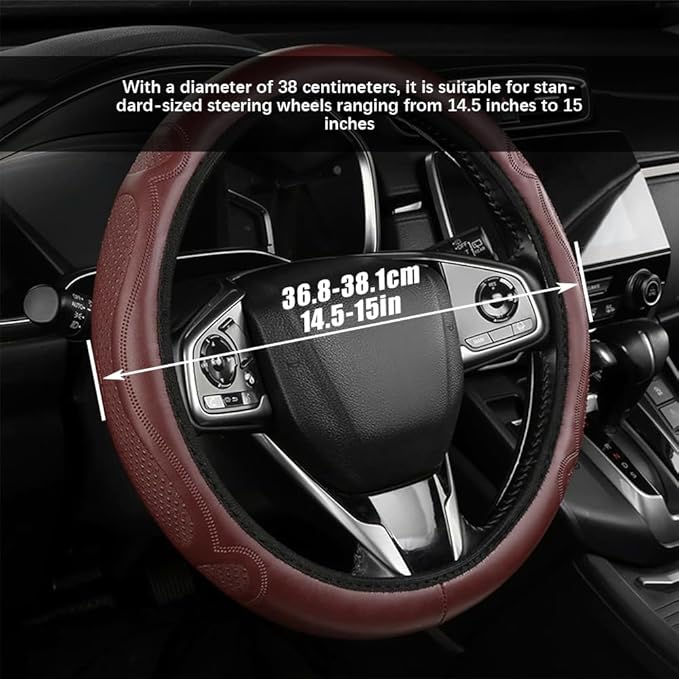 Car Steering Wheel Cover, Steering Wheel Accessories, Breathable Microfiber Leather Auto Wheels Protector, Universal 15 Inch Anti-Slip Protector Car Accessories for SUV Sedan Truck (Wine Red)