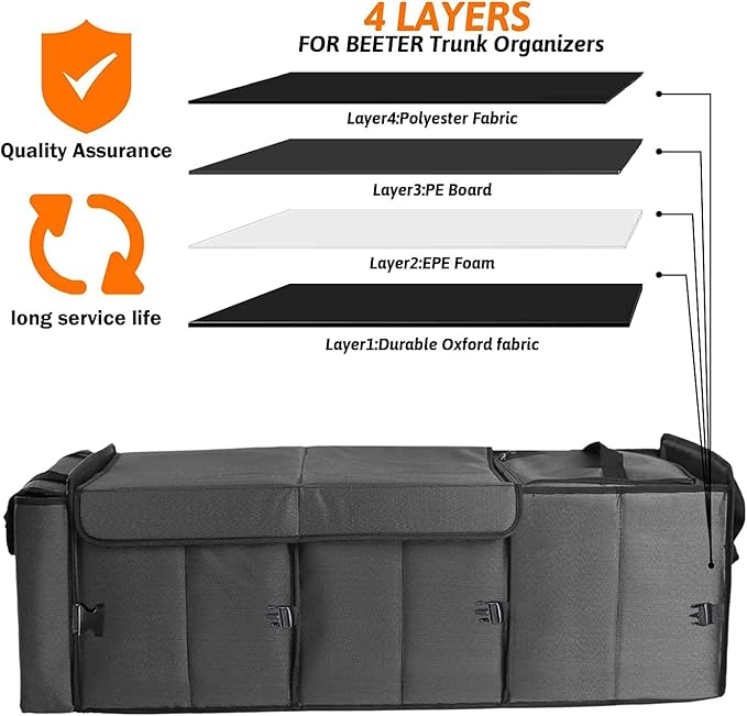 EAROND Large Trunk Organizer with Portable Leakproof Cooler Bag,Foldable Cover,Adjustable Securing Straps,Collapsible Trunk Organizer for Suv Car Truck Sedan (4-in-1 with Cooler)