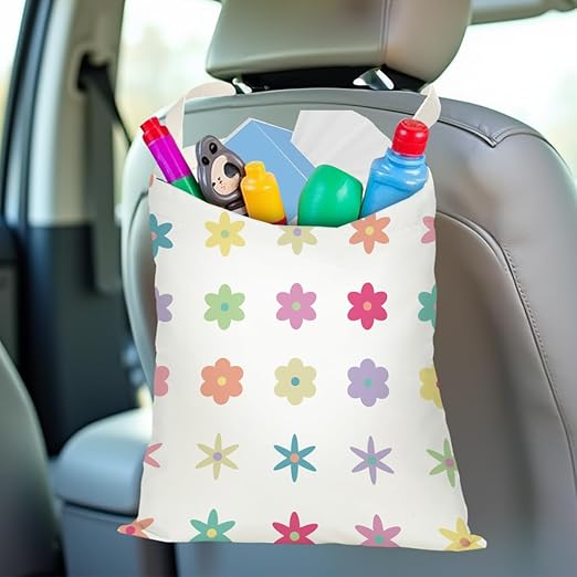 Pykfrhh Car Trash Can - Waterproof Back Seat Organizer, Hanging Garbage Bag for Vehicle, Travel, Camping with Daisy Sunflower Rose Deco