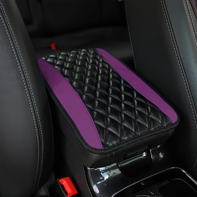 Leather Car Armrest Box Pad for Corvette C8 Stingray/C8 Coupé/C8 Z06/C8.R/C8 LT2 LT6 2019-2023 Waterproof Armrest Center Console Protector Cover Universal Arm Rest Cushion,Purple, normal