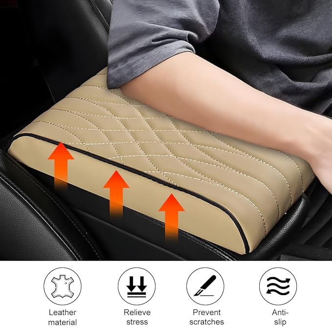 BESULEN Car Center Console Cover, Memory Foam Scratch & Wear Resistant Vehicle Armrest Storage Box Cushion Pad, Auto Interior Middle Console Protector, Universal for Sedan RV Pickup (Beige)
