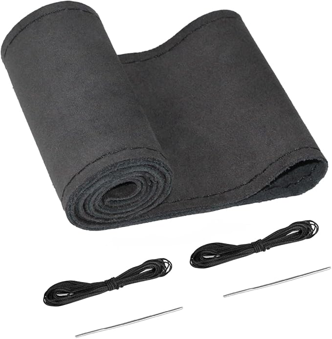 Belinous Suede Leather Steering Wheel Cover, DIY Stitch-On Steering Wheel Wrap with Needle & Thread, Non-Slip & Sweat-Absorbing, Universal Fit for 13.75-16 Inch (Size M4, Black)