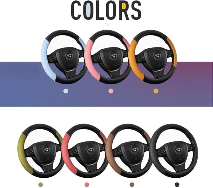 Universal Leather Car Steering Wheel Cover Colorful Steering Wheel Cover Cute Women 15 Inch Steering Wheel Protector (Brown)