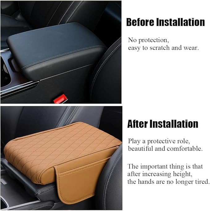 Car Center Console Armrest Cover, Leather Car Center Console Cover Cushion with 2 Storage Bags, Universal Center Console Pad Thickened Memory Foam Car Armrest Lids Storage Box (Brown)