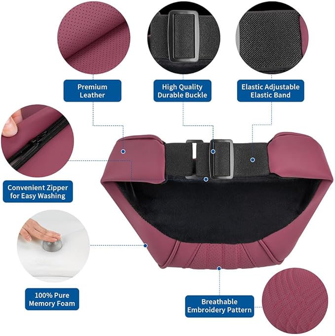 Dapucarin Car Headrest Memory Foam Neck Pillow for Driving with Leather Cover Soft Comfortable Seat Head Pillow Cushion for Most Cars SUV Sedan Home Office Red (2PC)
