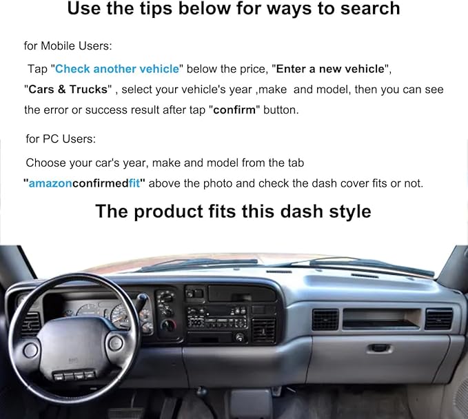 Yiz Dashboard Cover Dash Cover Mat Pad Custom Fit for Dodge Ram 1500 2500 3500 1994 1995 1996 1997 Pickup Truck (94-97Beige) J23