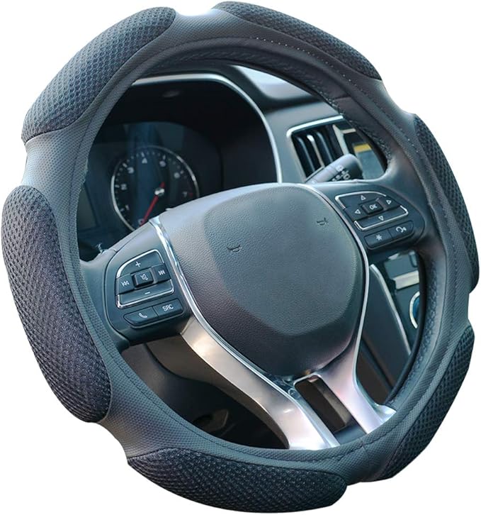 Auto Steering Wheel Cover Hand Pad Cushion Slip-on Universal Fit 15'' / 38 cm (Black)