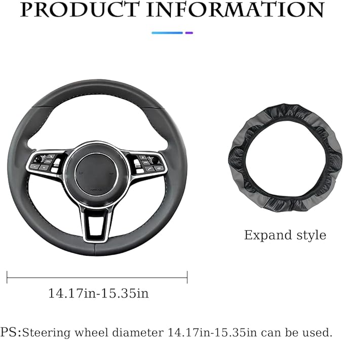 Car Steering Wheel Cover, Universal Microfiber PU Leather Elastic 15 inch Stitching Color Anti-Slip Steering Wheel Protector, Car Interior Accessories Steering Wheel Cover for Men Women (Grey)