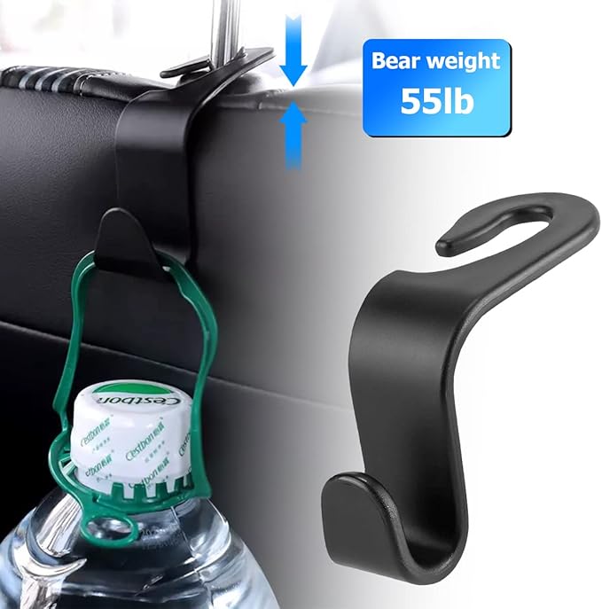 Car Back Seat Headrest Hooks, 4PCS Vehicle Backseat Storage Organizer Hanger, Multifunctional Auto Headrest Hidden Hook Universal for Handbag Purse Backpacks Bags and Groceries (Black)