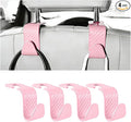 4PCS Car Seat Headrest Hook, Automotive Back Seat Storage Holder Hanger, Vehicle Interior Backseat Organizer Hanging Hook for Purse Handbag Grocery Bags, Universal Fit (Pink)