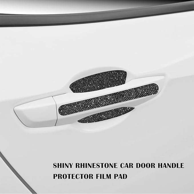 kingsea 8pcs Bling Car Door Handle Protector Stickers,Crystal Rhinestone Glitter Car Door Handles Cup Scratch Protectors Decals Universal (Black)