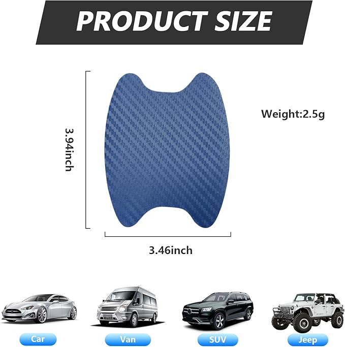 Kewucn 4PCS Car Door Handle Sticker, Carbon Fiber Auto Door Side Handle Protective Films, Anti-Scratch Vehicle Door Cup Protector, Universal Exterior Accessories for Most Cars (Blue)