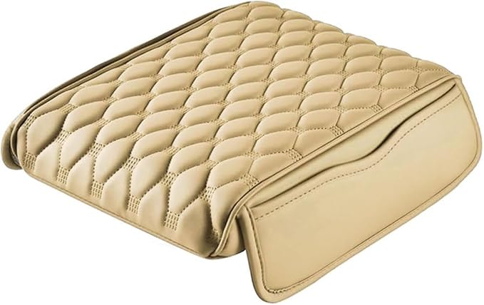 Car Center Console Pad for Lincoln Aviator 2019 2020 2021 2022 2023 2024 2025, Leather Center Console Armrest Protector Cover with 2 Storage Bags, Car Accessories,Beige