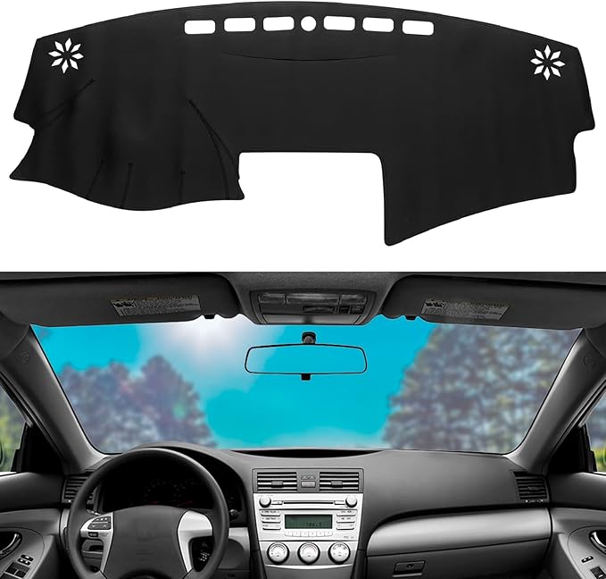 Dashboard Dash Mat Cover Leather Dashboard Pad Sun Protection Anti-Vertigo Mat Blanket Compatible for 2007-2011 Toyota Camry(Black)