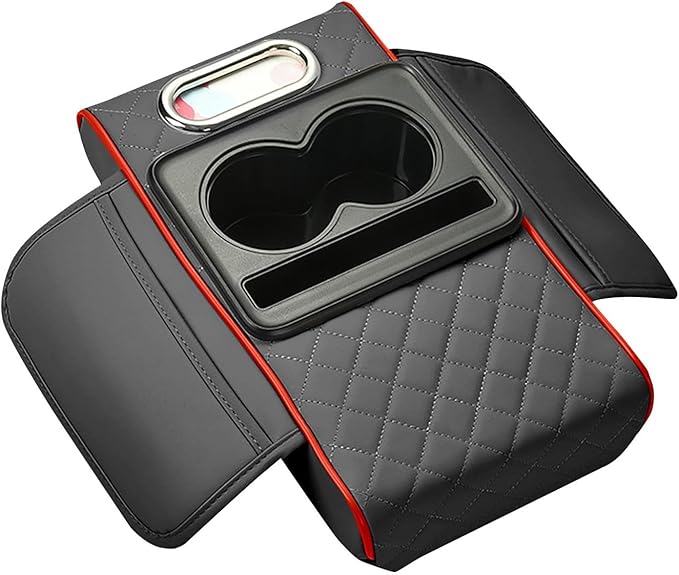 Car Armrest Box Mat, 5-in-1 Center Console Cover Cushion with Cup Holder Tissue Slot, Universal PU Leather Car Box Pad for Sedans Car Accessories Interior Organizers (Multi G07)