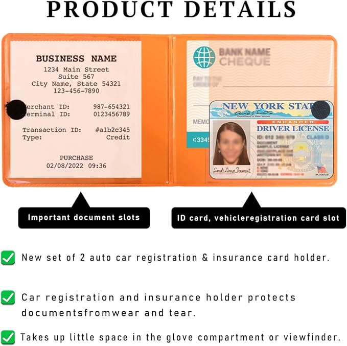 4 PCS Car Registration and Insurance Holder, 10.6''×4.8'' Essential Auto Card Glove Box Organizer with Closure, Vehicle Interior Accessories Perfect for Documents, Cards