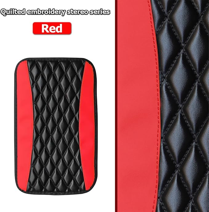Car Center Console Pad, Universal Waterproof Armrest Seat Box Cover, 12.6" x 7.5" PU Leather Auto Armrest Protector, Car Interior Accessories Decor for Most Vehicles, Truck, SUV (Red)