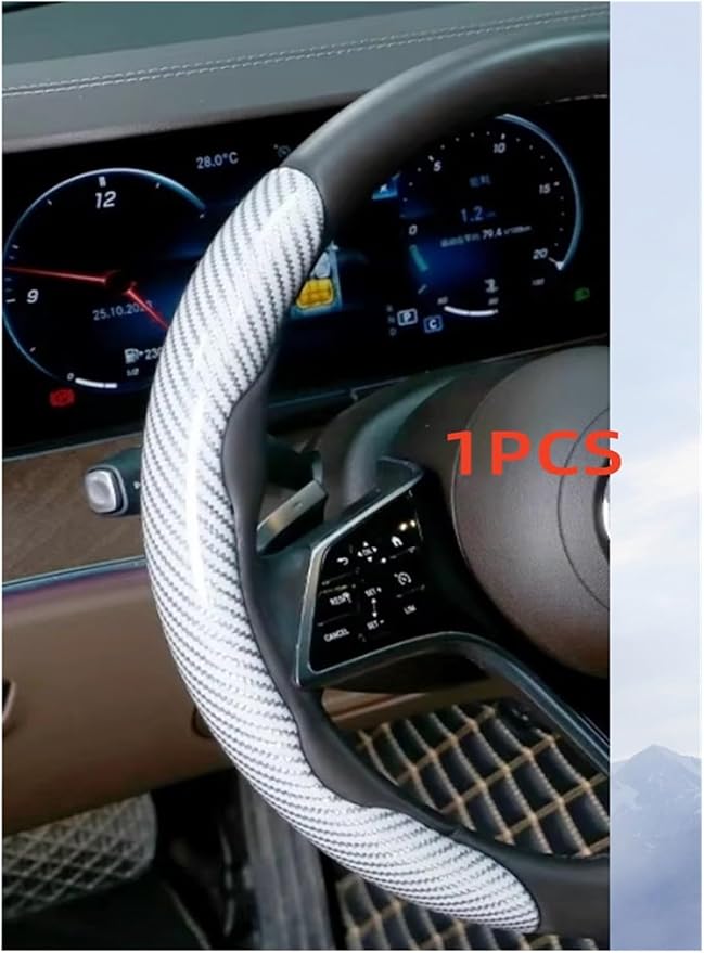 1/2PCS Laser Perforated Steering Wheel Cover, Microfiber Leather and Silicone Non-Slip Grip(1pcs White)