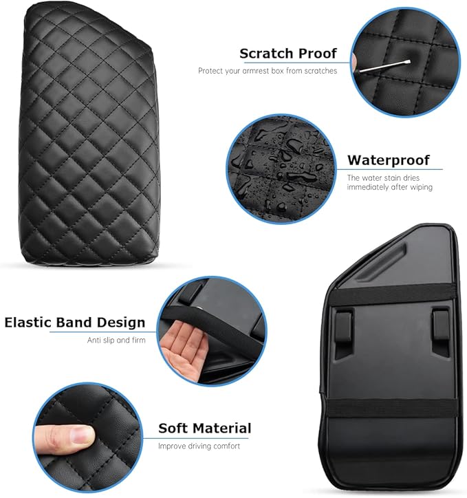 INTGET Car Center Console Armrest Cover for VW Volkswagen Jetta Accessories 2019 2020 2021 2022 2023&Jetta GLI 2019-2023 Middle Arm Rest Seat Box Cover Elbow Cushion Pad (Black with Cushion, 2019+)