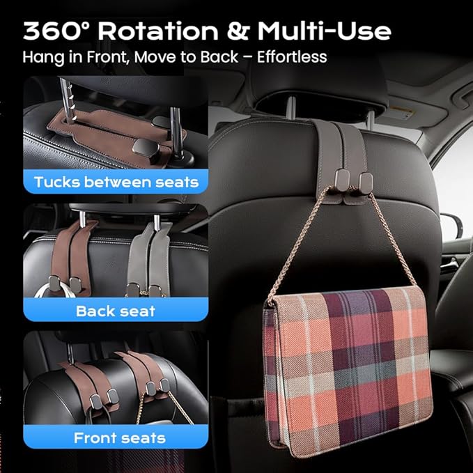 Car Seat Back Storage Hook, Heavy Duty Purse Holder for Car, Auto Back Seat Organizer Hanger for Bags, Groceries and Coats, Universal Vehicle Interior Accessories (2A)