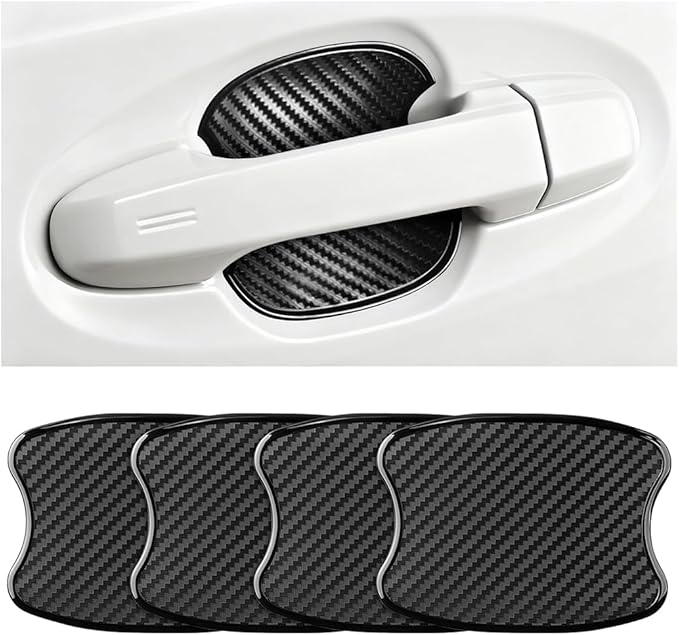 4PCS Carbon Fiber Car Door Handle Cup Protector, 3D Anti-Scratch Vehicle Door Handle Bowl Protective Sticker, Waterproof Automotive Paint Guard Film, Universal for SUV RV Truck (3.93 x 2.95'')