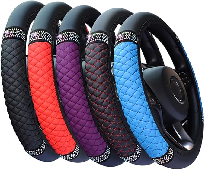 WLERIR Microfiber Leather Steering Wheel Cover with Anti-Slip Lining Universal Car Accessory for Steering Wheel with a Diameter of 14.5-15 inch (Black)