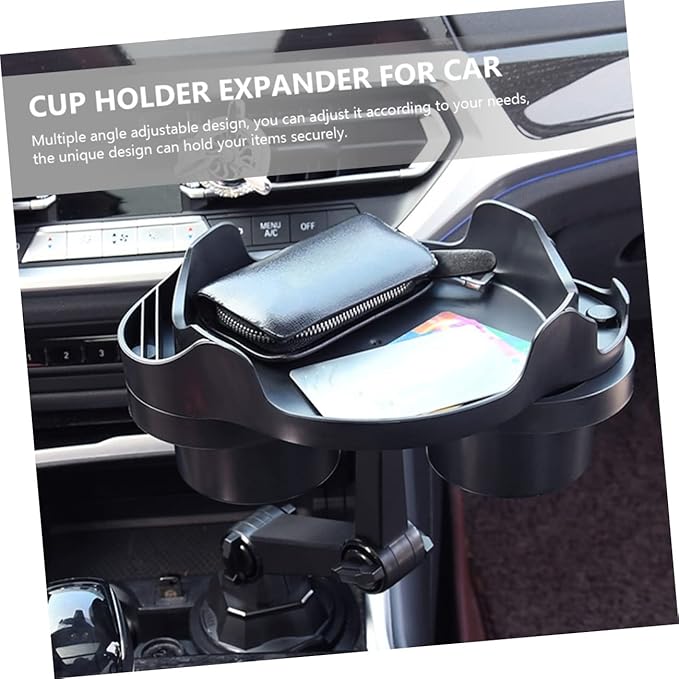 Healifty Car Cup Holder Expander Tray with Adjustable Multi Angle Rotation Car Drink Holder and Food Tray Organizer for Cups Phones Keys and Snacks Space Saving