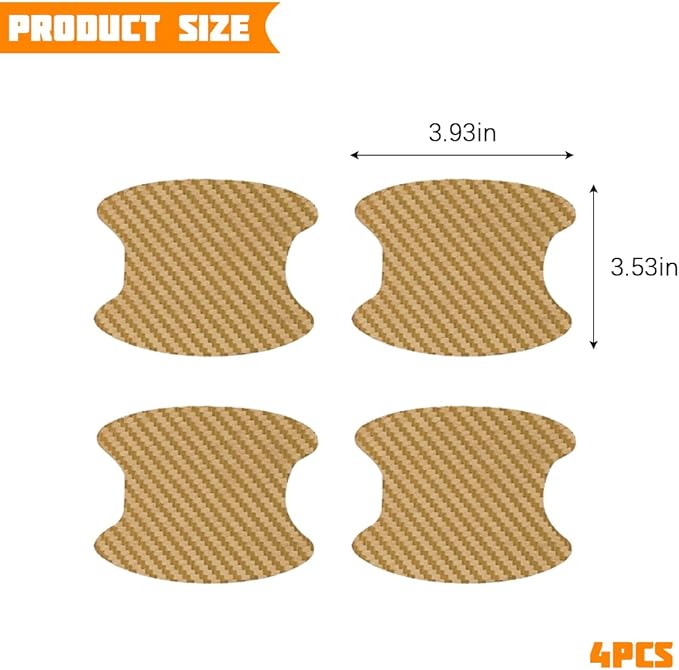 Car Door Handle Cup Protector, 4PCS Carbon Fiber Anti-Scratch Vehicle Door Handle Bowl Sticker, Self-Adhesive Automotive Paint Protective Film, Universal for SUV RV Truck (Golden)