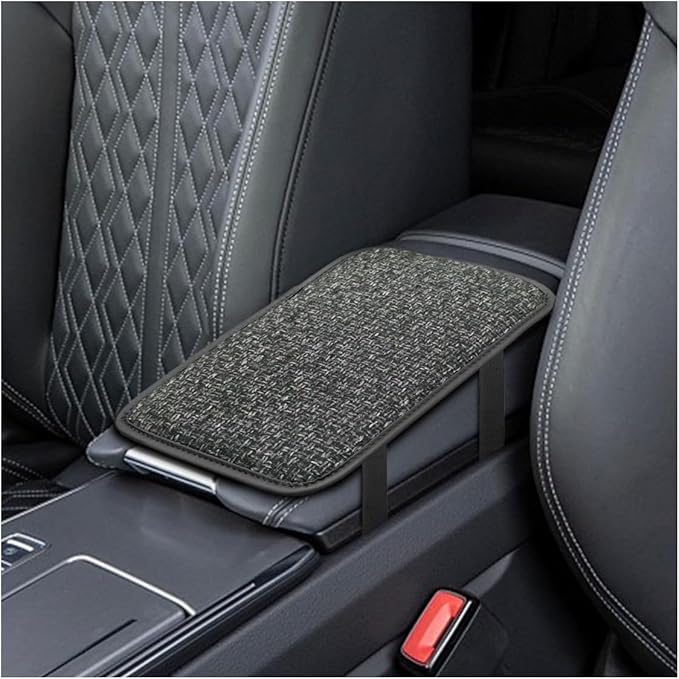 Car Center Console Armrest Pad, Linen Fabric Auto Armrest Box Protector Cover, 11.6 × 7.7 Inch Vehicle Middle Console Mat, Universal Interior Decoration Accessory for Car, SUV, Truck (Grey)