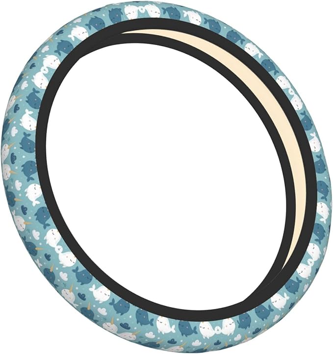 Cute Narwhal Pattern Car Steering Wheel Cover, 15 Inch Steering Wheel Cover Stylish Decor for Most Cars