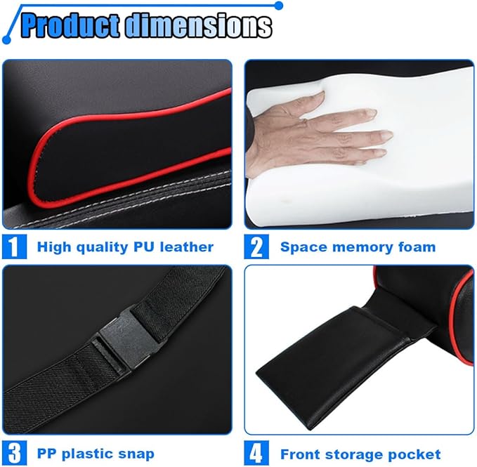 Car Armrest Cushion, Memory Foam Car Center Console Pillow Cushion with Phone Holder Storage Bag, Leather Arm Rest Pillow Cover, Universal Car Armrest Pad Accessories (Black/Red)