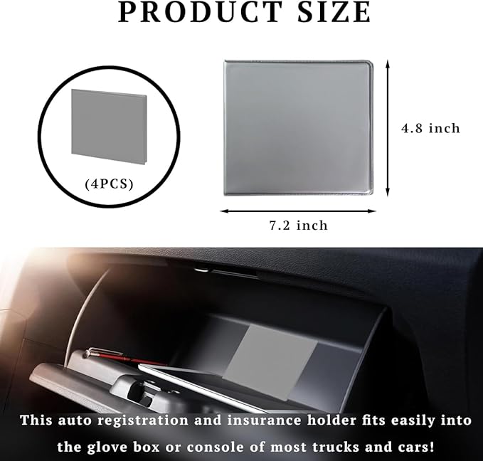 4 PCS Car Registration and Insurance Holder, 10.6''×4.8'' Essential Auto Card Glove Box Organizer with Closure, Vehicle Interior Accessories Perfect for Documents, Cards
