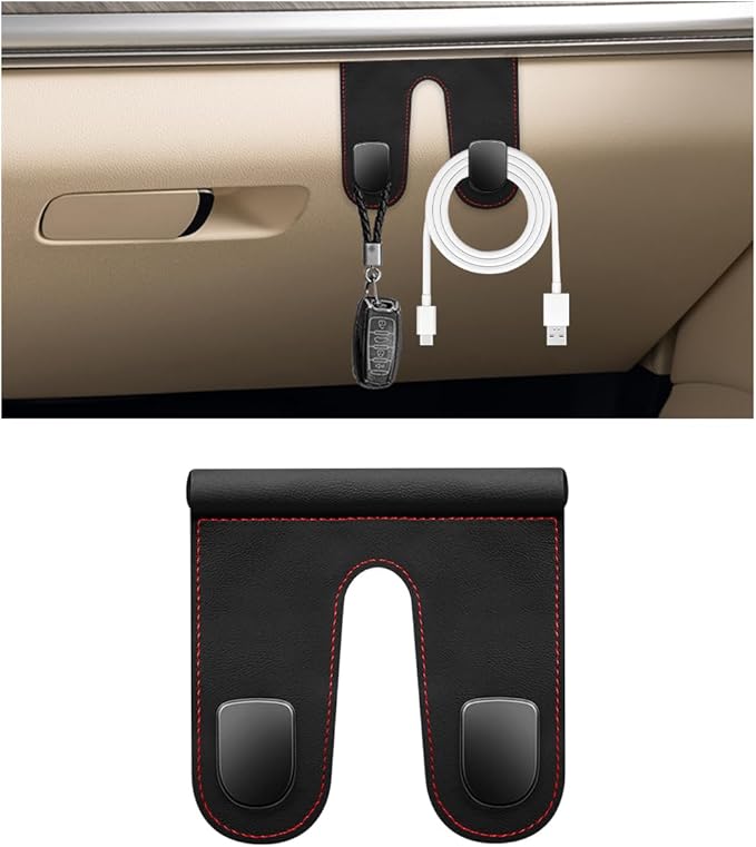 Car Co-Pilot Glovebox Hooks, Anti-Scratch Leather Hanger Auto Glove Box Front Seat Hook, Universal Vehicle Glove Box Organizer Hanger for Hanging Handbag Purse Umbrella (Black, Double Hooks)