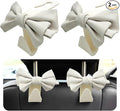 2 PCS Car Seat Headrest Hooks, Cute Bow Shaped Vehicle Backseat Storage Hooks, Leather Bow Shaped Sturdy Car Seat Back Hooks for Purses/Coats/Umbrellas, Car Accessories (White)