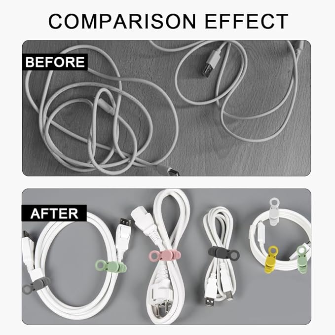 Silicone Cable Ties, 6pcs Reusable Data Cable Organizer, Multipurpose Elastic Wire Organizer Ties for Bundling and Fastening Earphone, Phone Charger