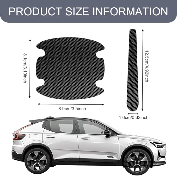 8PCS Car Door Handle Scratch Protector, Car Door Handle Sticker, Carbon Fiber Auto Doors Handles Paint Guard Cover, Waterproof Auto Paint Guard Protective Films Fit for Most Vehicles (Black)