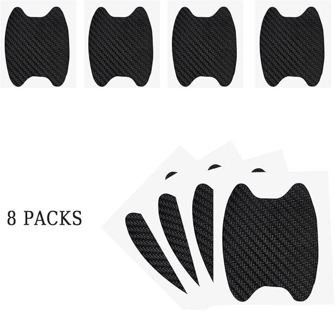 8PCS Car Door Handle Sticker, Carbon Fiber Anti-Scratches Car Door Cup Protector, Non-Marking Auto Door Handle Protective Film, Self-Adhesive Door Side Paint Protector for All Cars (Black/8PCS)