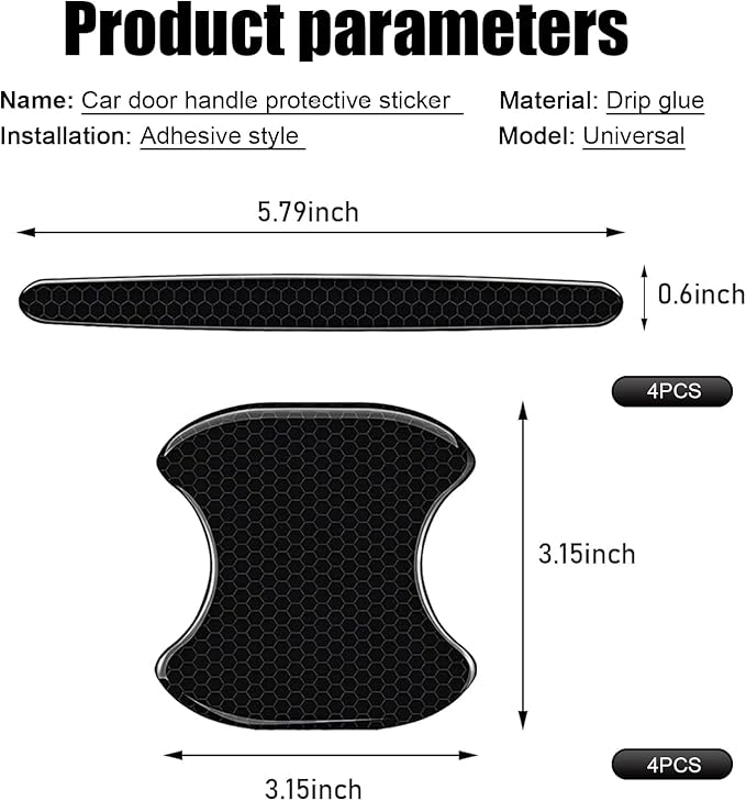 4 Sets Car Door Handle Bowl Sticker, Reflective Car Door Handle Scratch Protector, Self-Adhesive Door Decor Decal, Universal for Cars, SUVs, Trucks