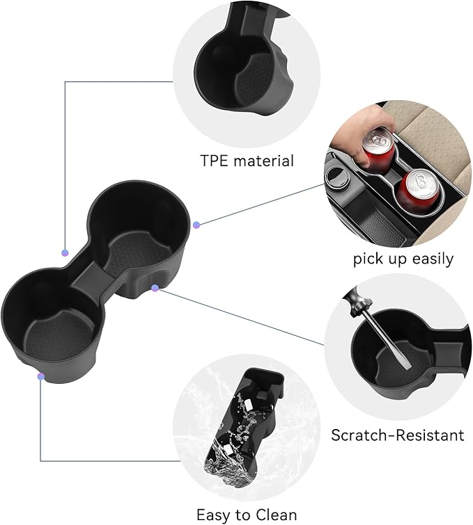 smabee Center Console Cup Holder Insert for Chevy Equinox 2025 2026 TPE Drinks Holder Box Organizer Car Interior Accessories Black