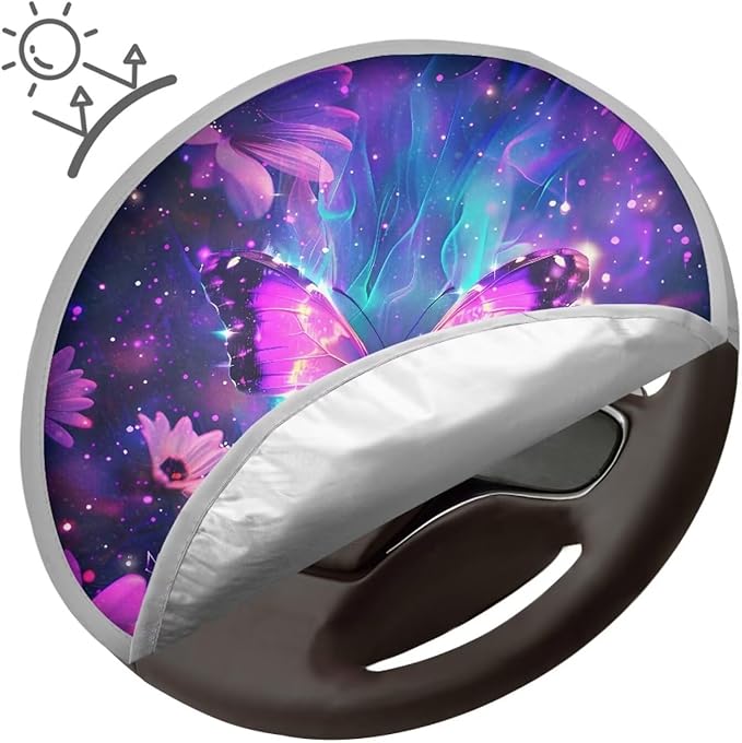 Purple Butterfly Universal Steering Wheel Cover Sunshade Unique Car Rudder Sun Shade Cover for SUV Vehicle Sedan Truck Car Accessories Gift for Friends