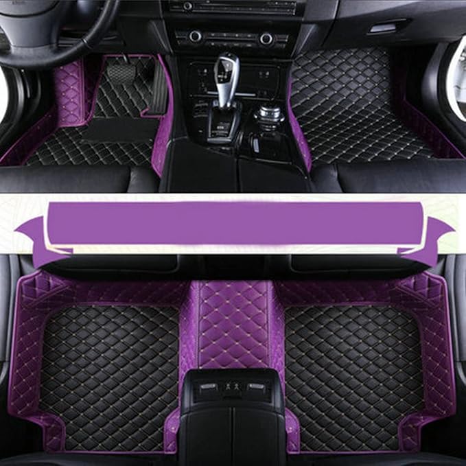 Custom Waterproof Leather Car Floor Mats Fit for Most Car SUV Truck & Sportscar All Weather Protection Vehicles (Black+Purple)