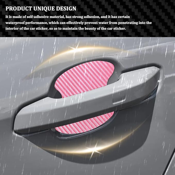 4PCS Car Door Handle Cup Scratch Protectors, Carbon Fiber Anti-Scratches Car Door Cup Protector, Universal Door Handle Protective Film, Car Door Handle Paint Cover Guard Pad for Most Car Handles